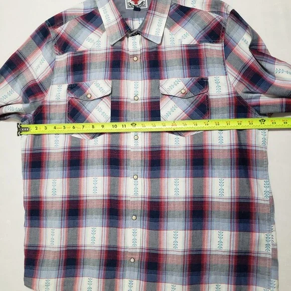 Desert Son Mens Plaid Snap Front Western Shirt XL Red Blue White Feather Print - Picture 12 of 13